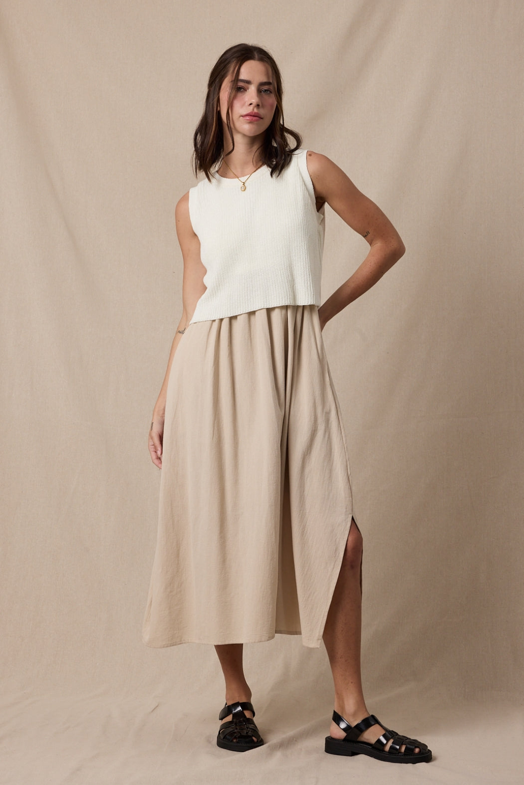 The Wren Sleeveless Dress in Taupe