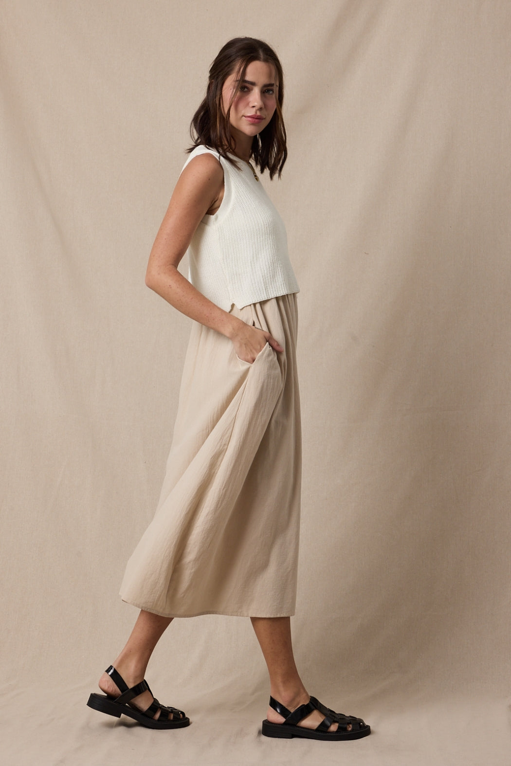 The Wren Sleeveless Dress in Taupe