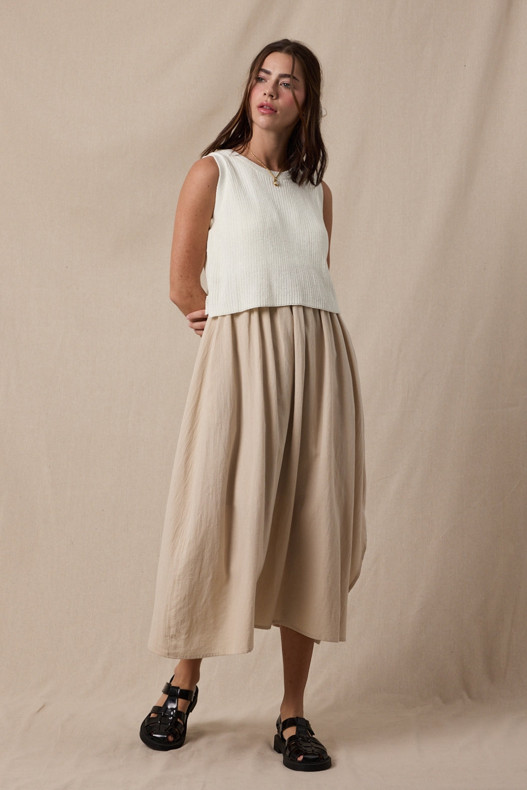 The Wren Sleeveless Dress in Taupe