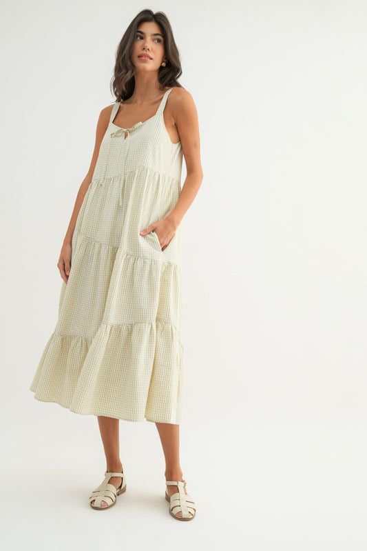 The Dinah Tiered Plaid Dress in Cream + Taupe