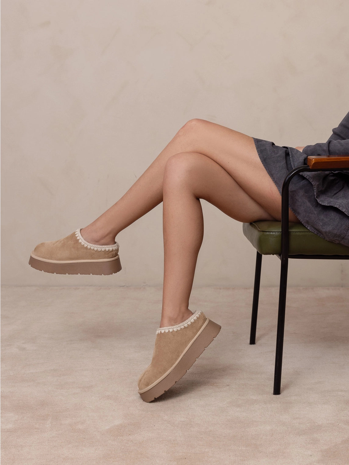 The Myrie Platform Mules in Almond