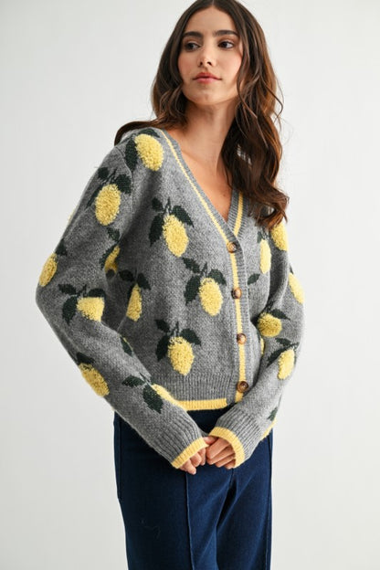The Lemon Cardigan in Gray + Yellow