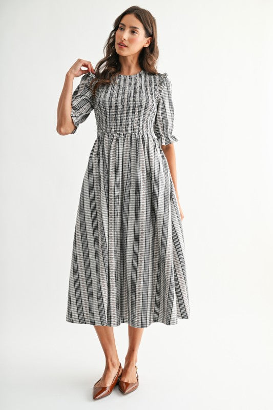 The Kalona Gingham Dress in Black Multi