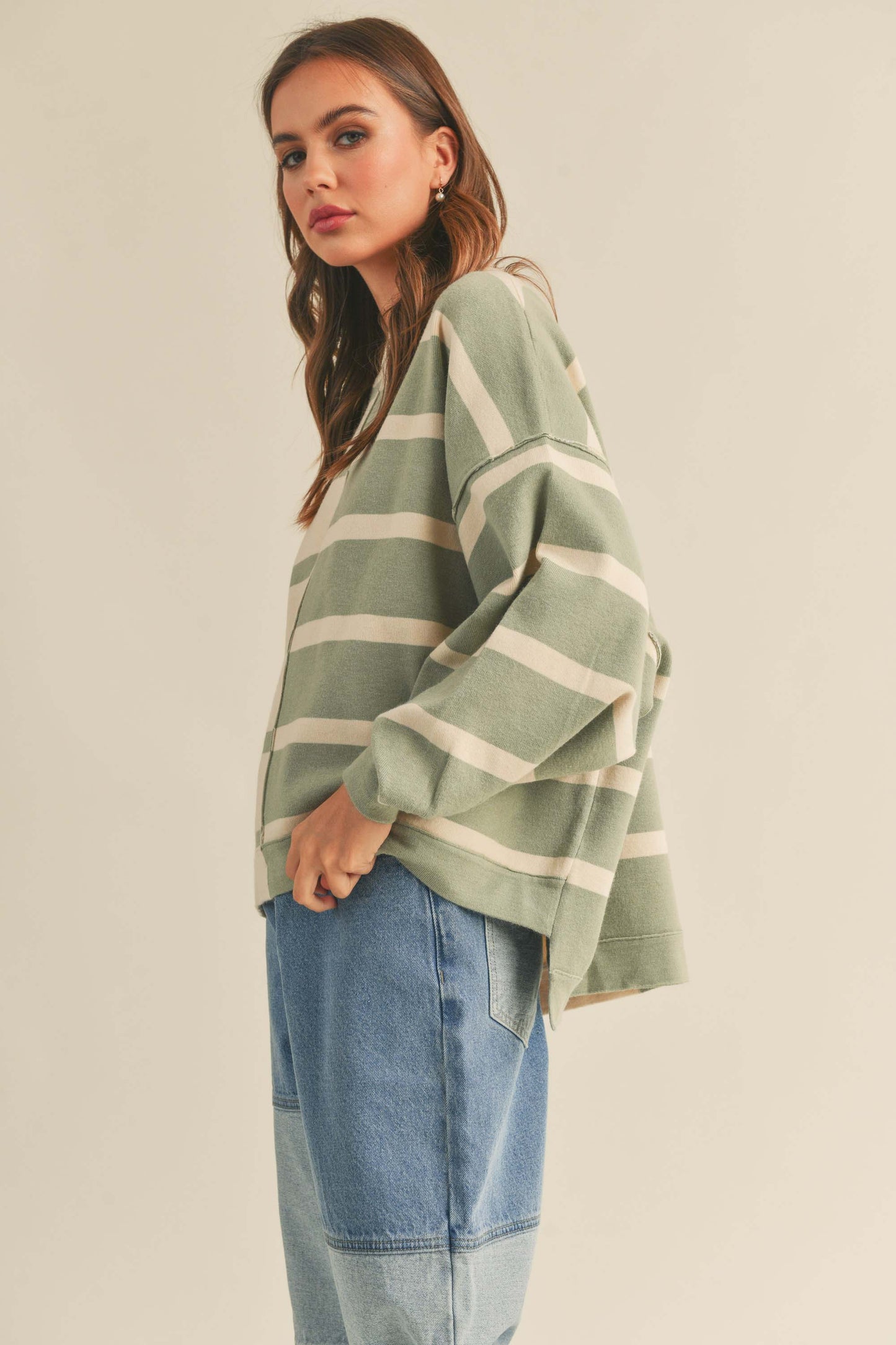 The Lionel Striped Sweater in Sage + Cream