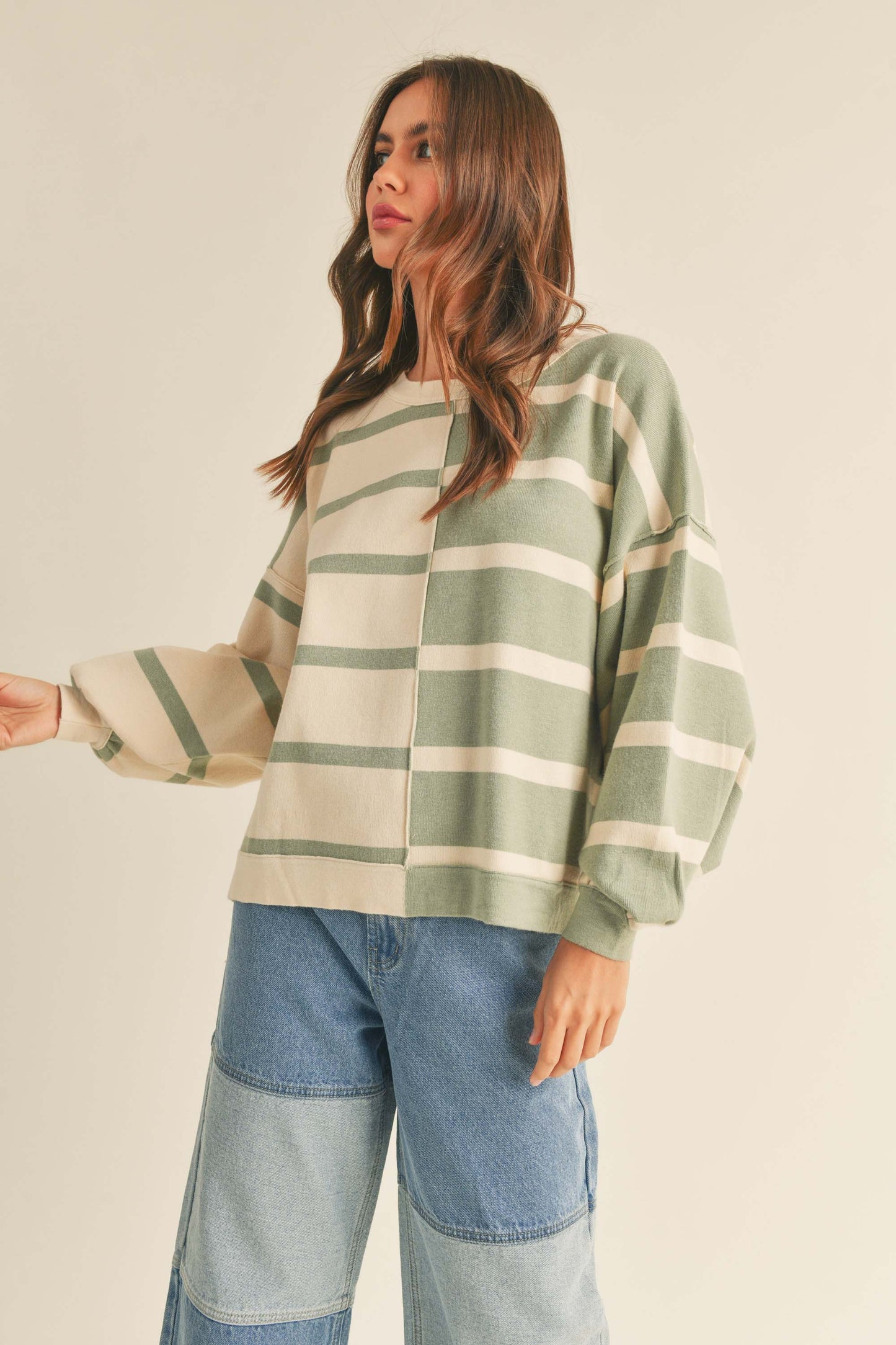 The Lionel Striped Sweater in Sage + Cream