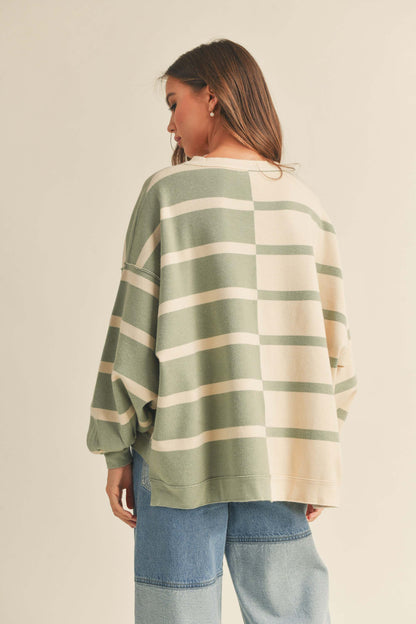 The Lionel Striped Sweater in Sage + Cream