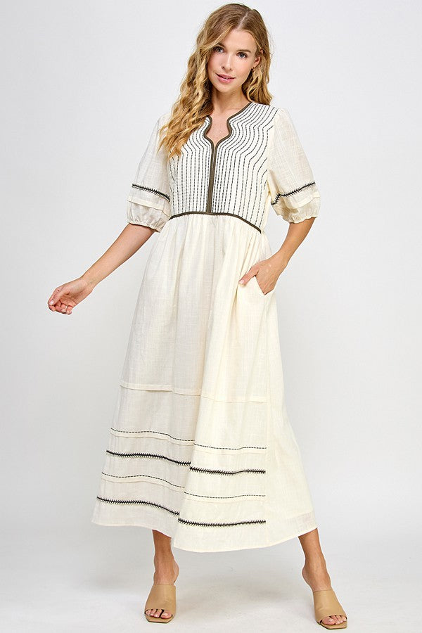 The Iris Trim Detail Midi Dress in Cream