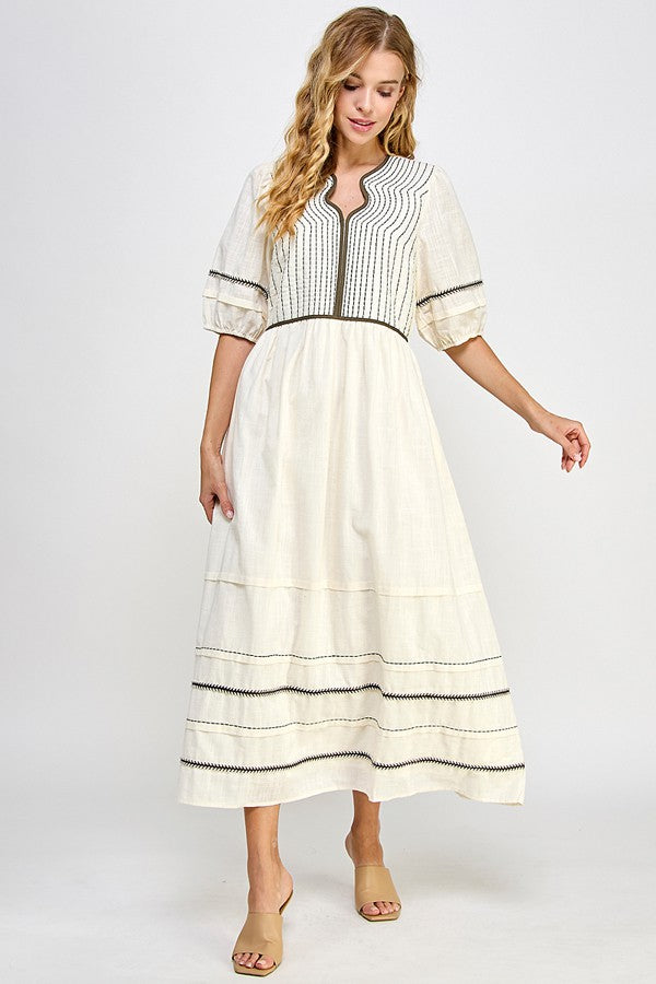 The Iris Trim Detail Midi Dress in Cream