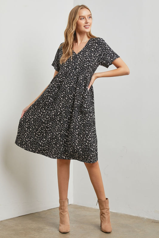 The Ulani Button Front Dress in Black Multi