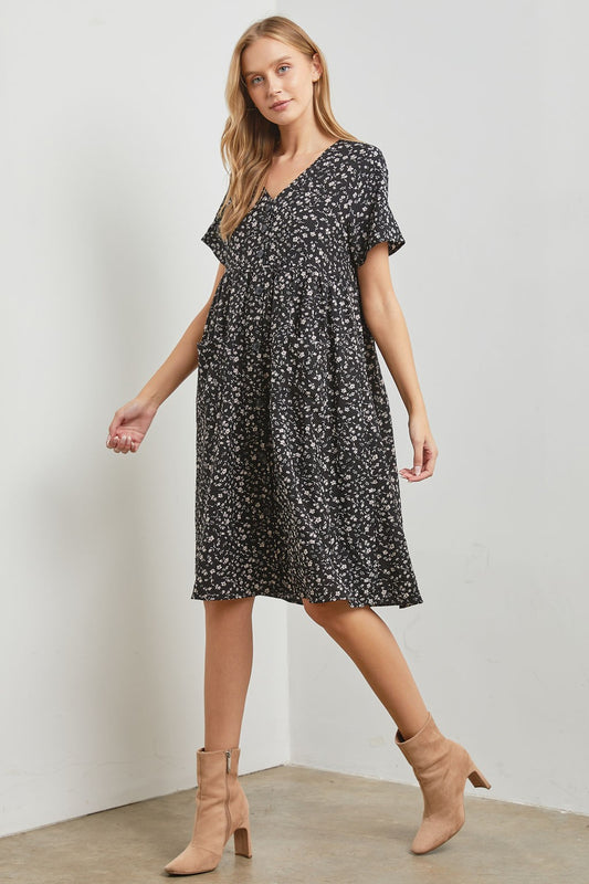 The Ulani Button Front Dress in Black Multi