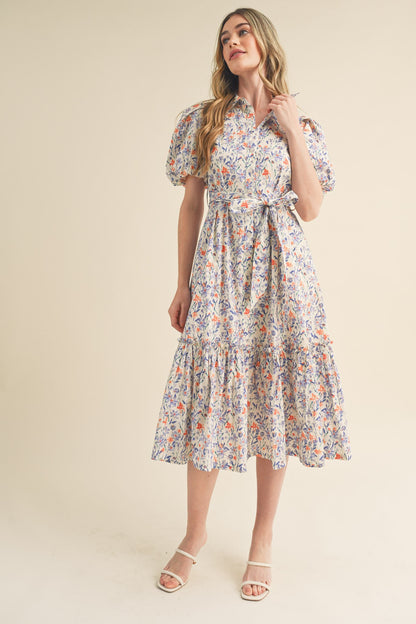The Melrose Floral Print Button Down Midi Dress