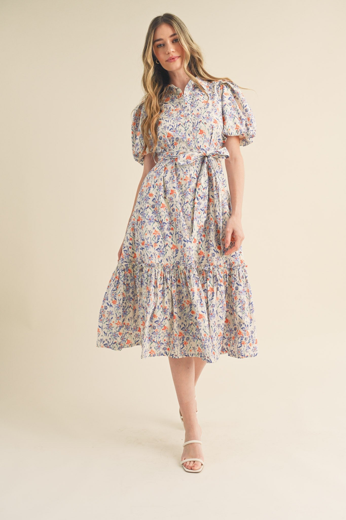 The Melrose Floral Print Button Down Midi Dress