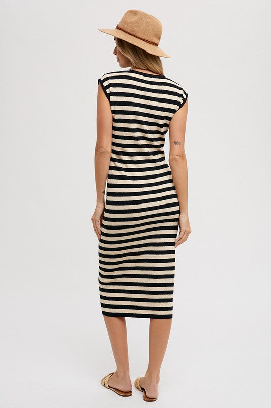 The Winnifred Striped Midi Dress in Black and Taupe