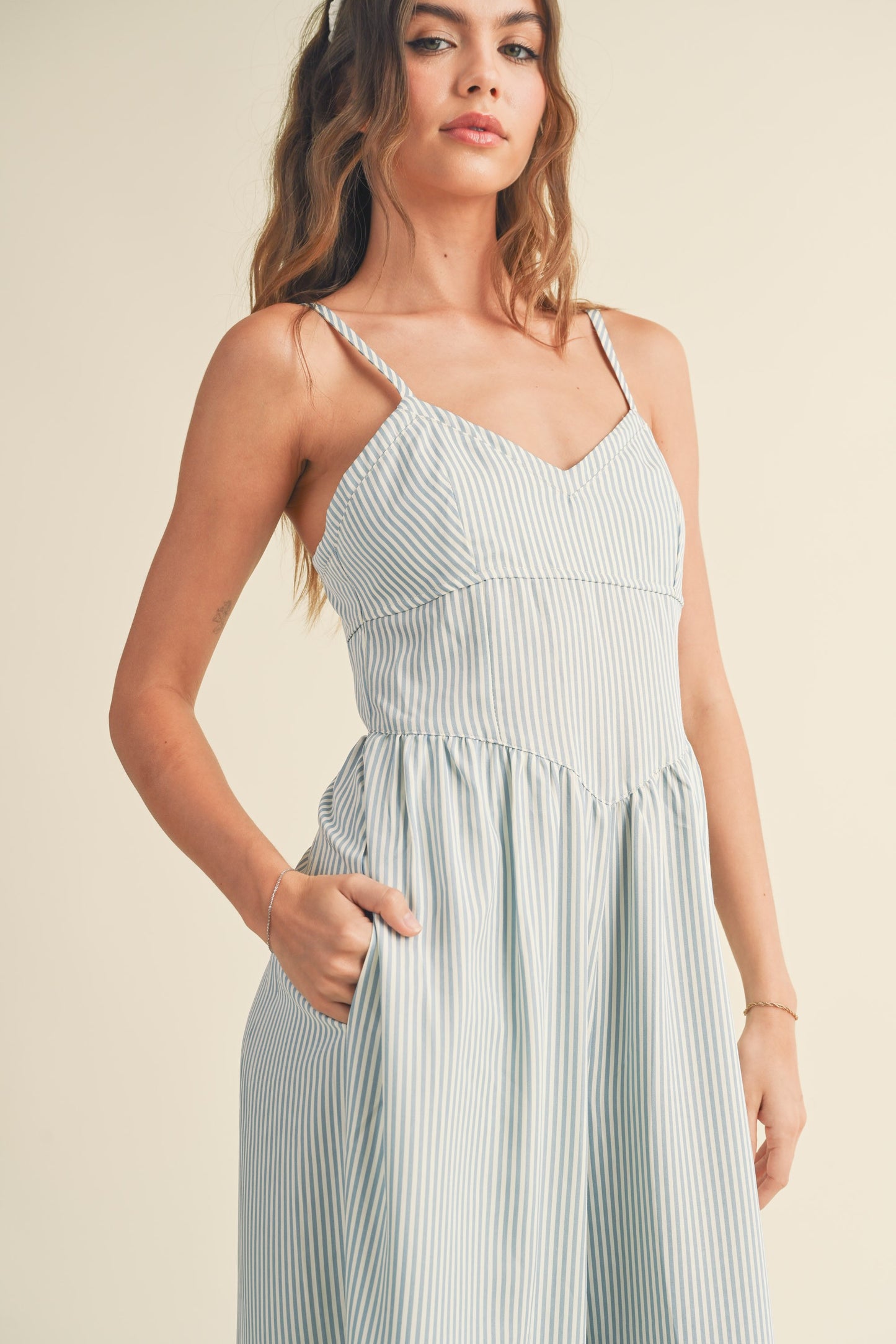 The Odessa Striped Jumpsuit in Blue