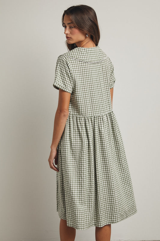 The Amira Collared Dress in Green Plaid