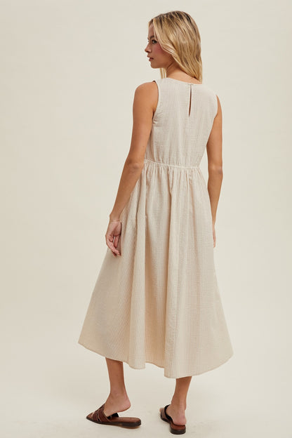 The Zhane Striped Bow Detail Dress in Cream + Mocha