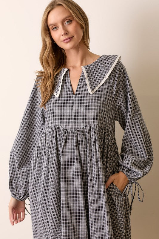 The Tilly Dress in Black Plaid