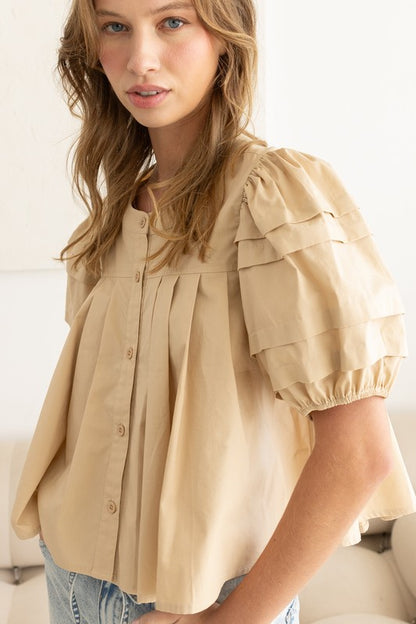 The Alenra Button Top in Beige