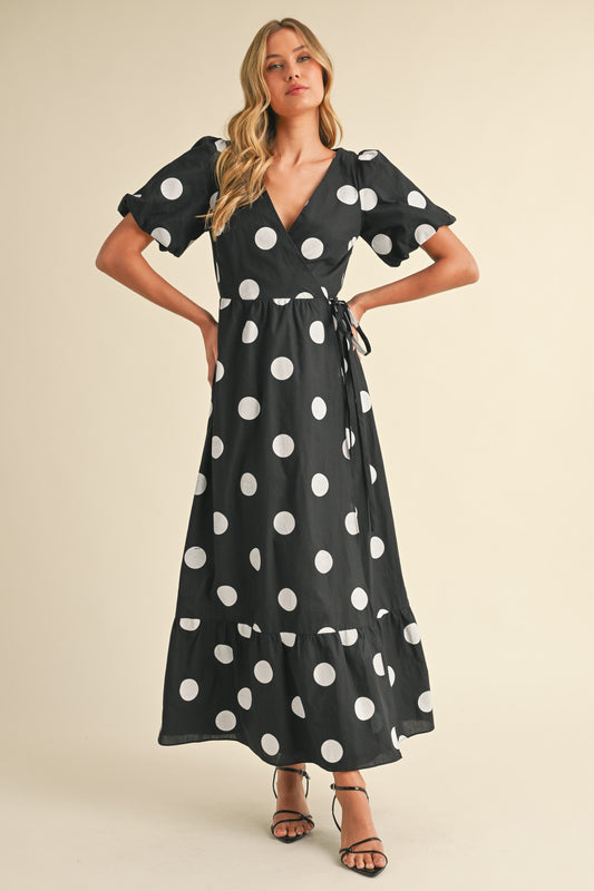 The Talisse Maxi Dress in Dotted Black + White