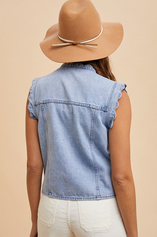 The Delora Button-Up Vest in Light Denim