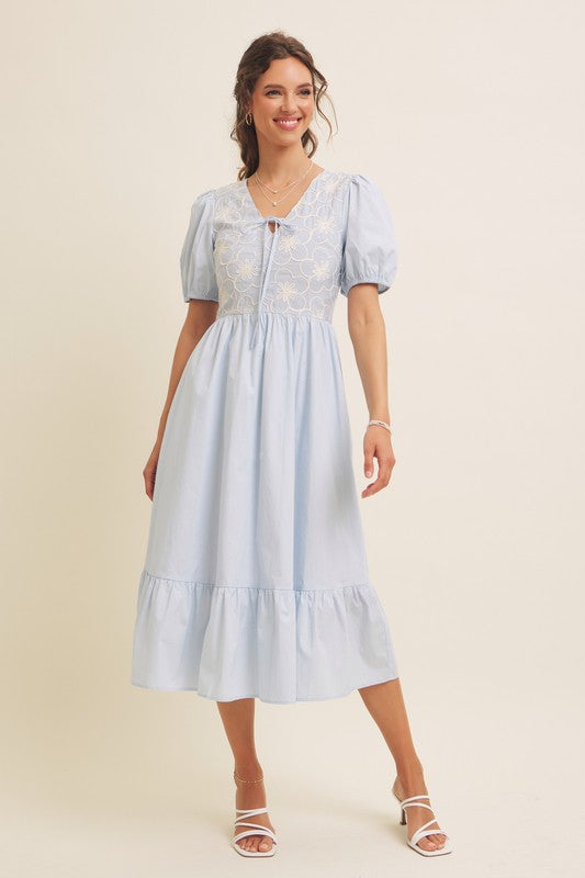 The Bloom Flare Midi Dress is Irish Blue