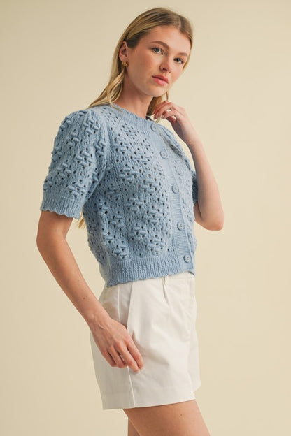 The Fiora Cropped Cardigan in Dusty Blue