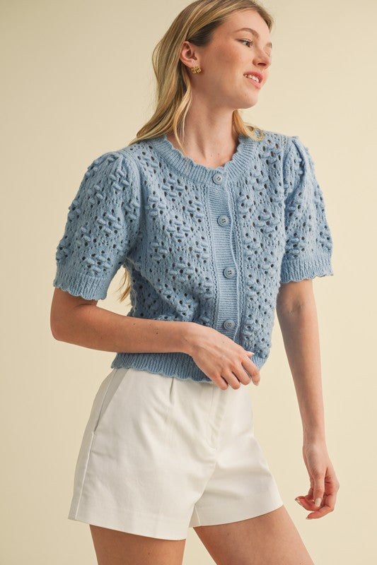 The Fiora Cropped Cardigan in Dusty Blue