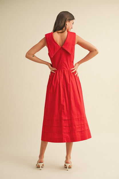 The Anwar Collared Midi Dress in Tomato Red