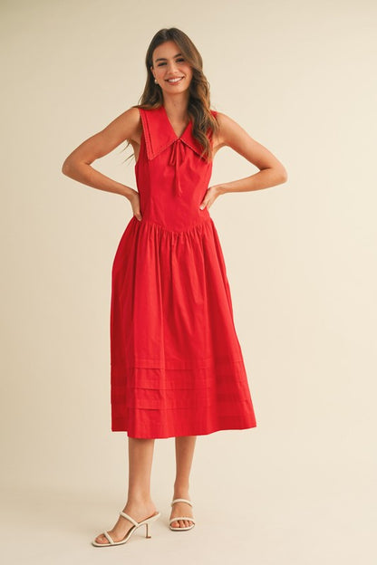 The Anwar Collared Midi Dress in Tomato Red