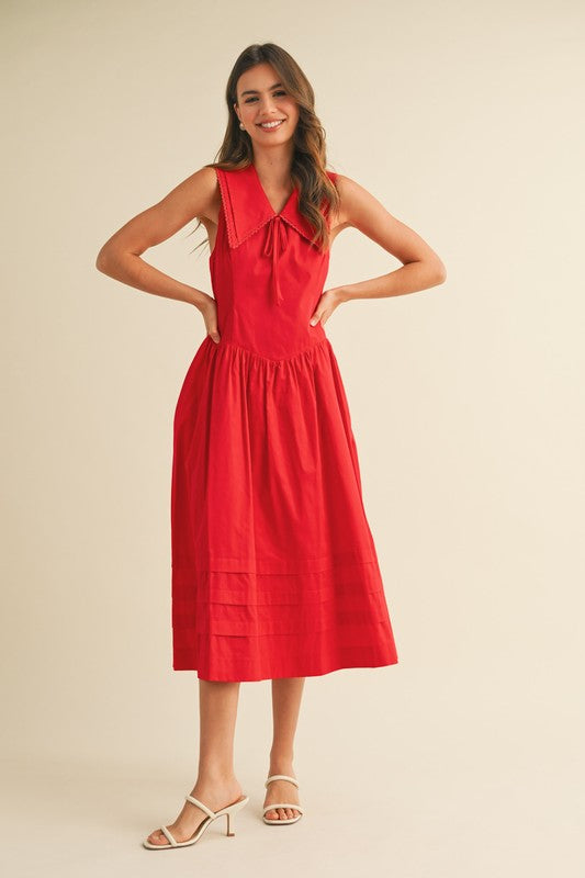 The Anwar Collared Midi Dress in Tomato Red