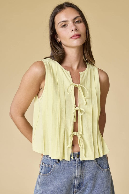The Avra Pleated Tie Top in Lime