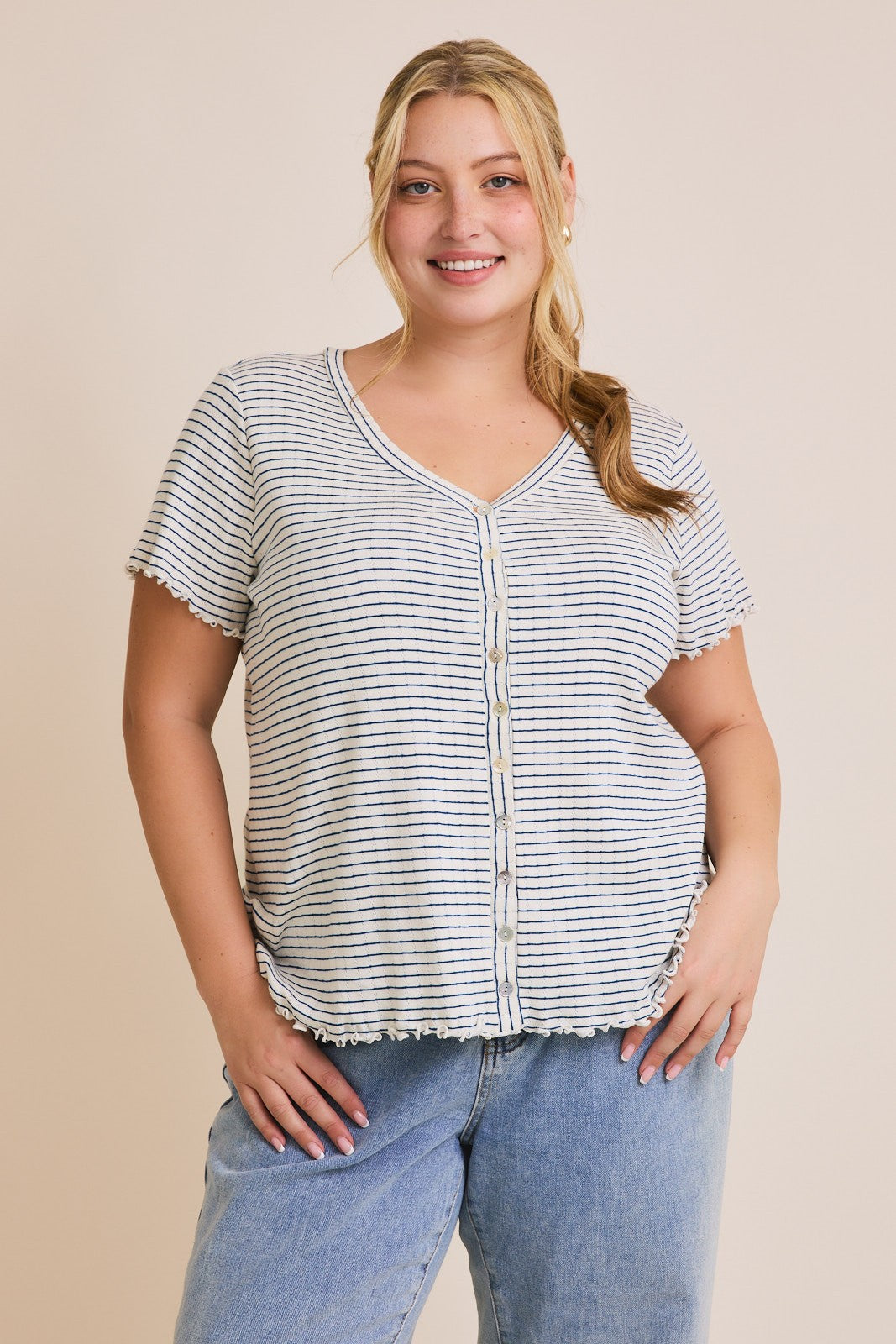 The Finlay Button Down Shirt in Navy Stripe
