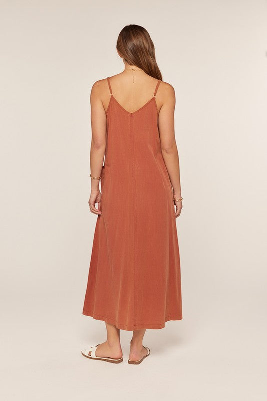 The Jovie Washed Overall Dress in Terracotta