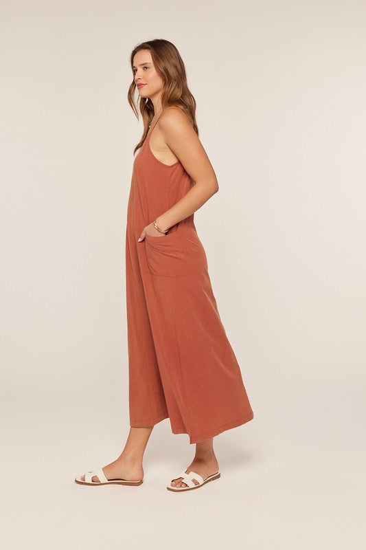 The Jovie Washed Overall Dress in Terracotta