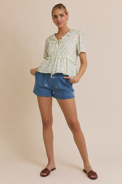 The June Top in Cream + Blue Floral