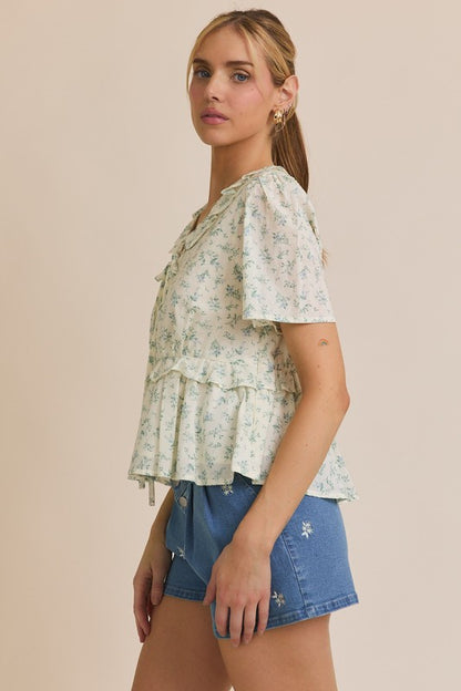 The June Top in Cream + Blue Floral