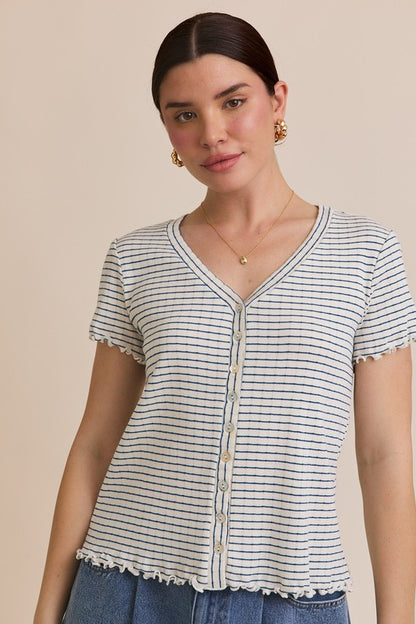 The Finlay Button Down Shirt in Navy Stripe