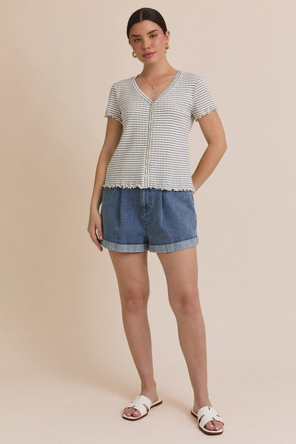 The Finlay Button Down Shirt in Navy Stripe