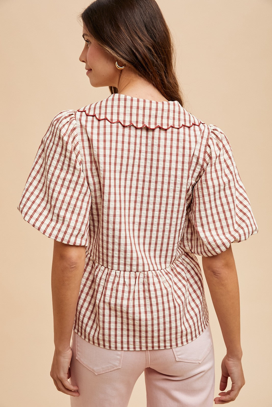 The Nola Gingham Top in Rust