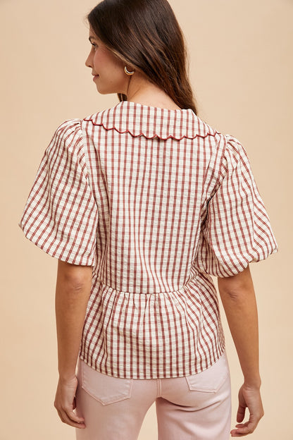The Nola Gingham Top in Rust