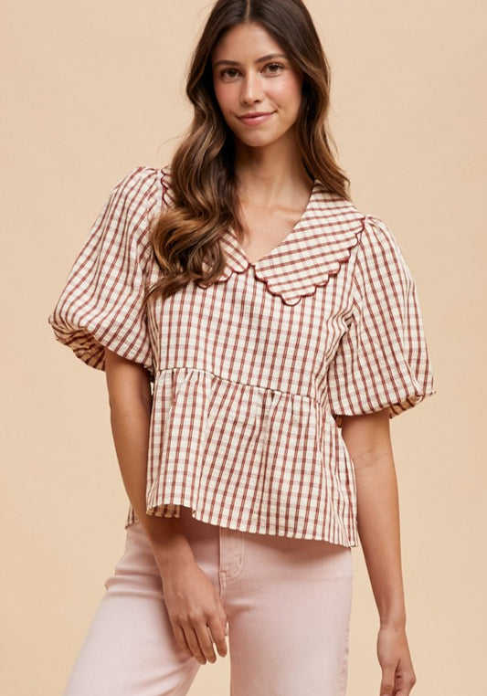 The Nola Gingham Top in Rust