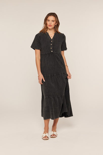 The Noor Washed Cotton Midi Dress in Black