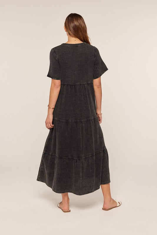 The Noor Washed Cotton Midi Dress in Black