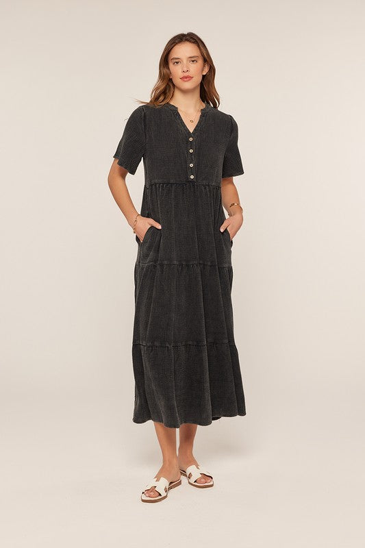 The Noor Washed Cotton Midi Dress in Black