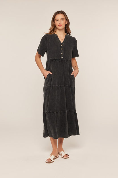 The Noor Washed Cotton Midi Dress in Black