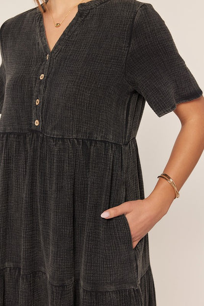 The Noor Washed Cotton Midi Dress in Black