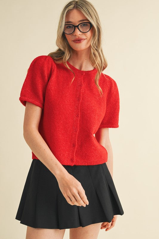 The Savine Button-Up Cardigan in Red