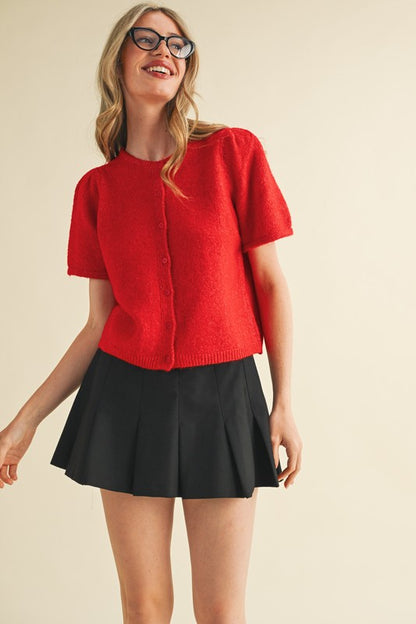 The Savine Button-Up Cardigan in Red