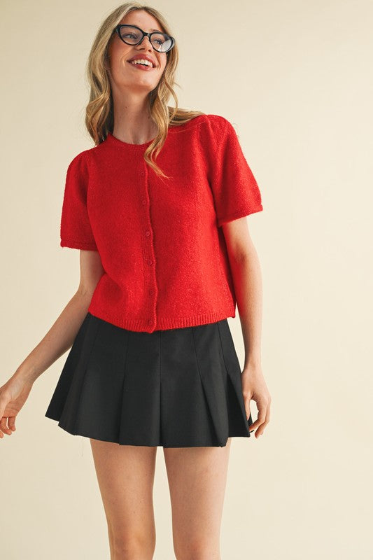 The Savine Button-Up Cardigan in Red