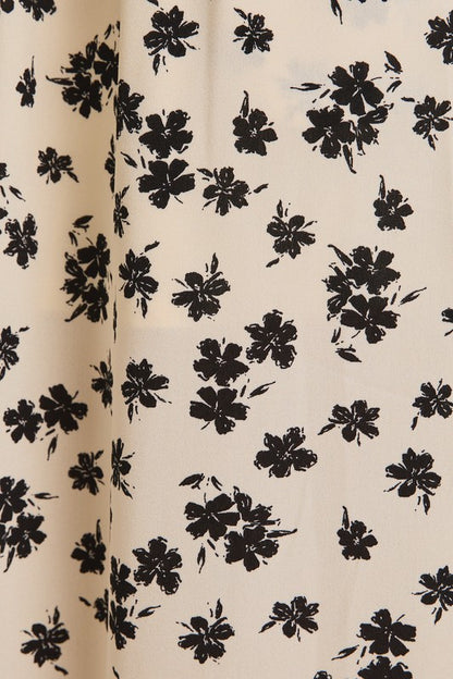 The Lizeth Button-Up Floral Midi Skirt in Cream + Black